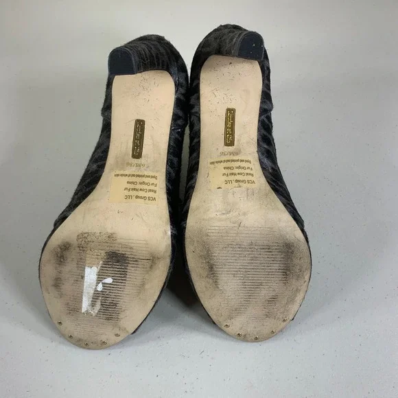 Louise et Cie Leopard Print Cow Hair Fur Peep Toe Lace Up Ankle Booties Heels 6M - Picture 10 of 12